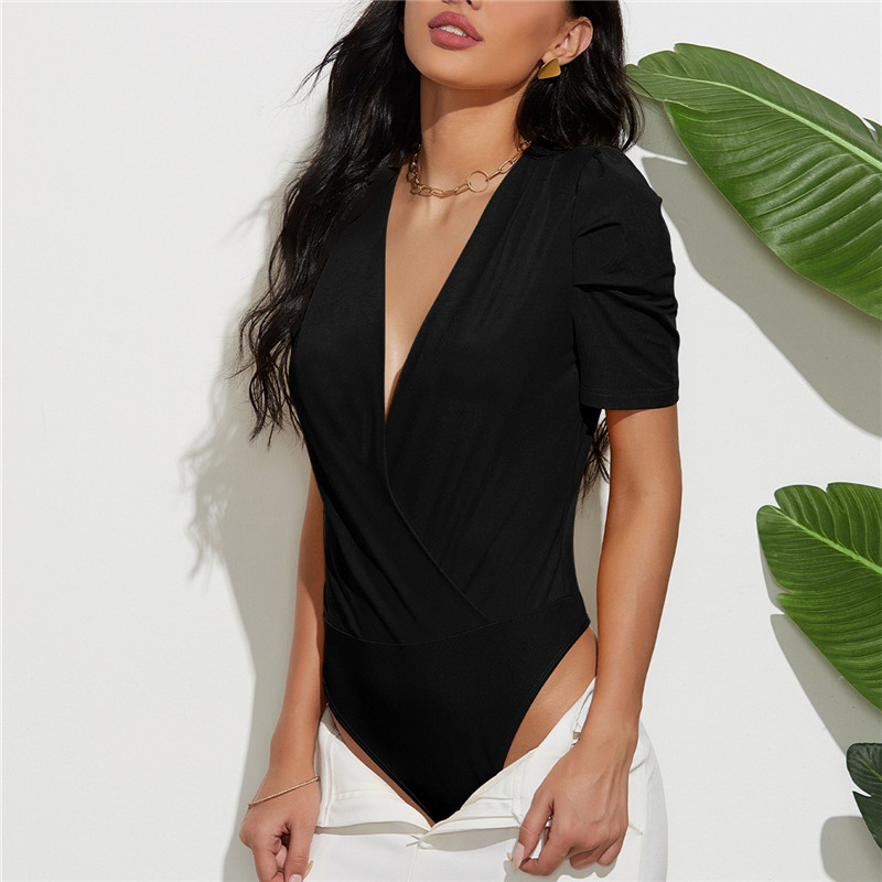 Cross the Line Wrap V-Neck Bodysuit Castello Clothing Line