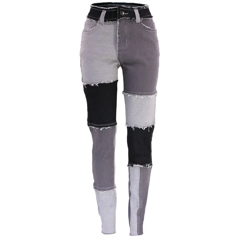 Raw Edge Color Block Skinny Jeans Castello Clothing Line