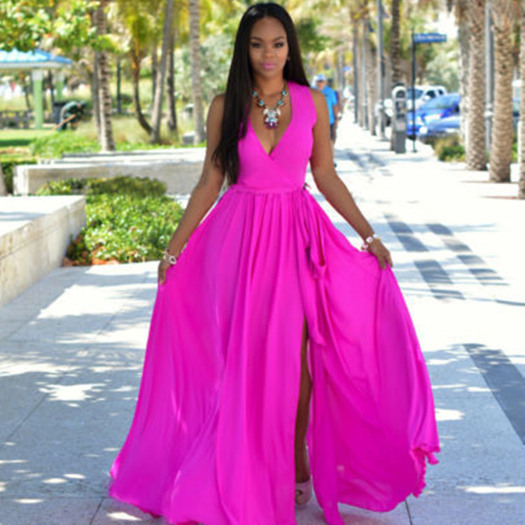 Jolie Sleeveless Wrap V Neck High Slit Maxi Dress maxi dress Castello Clothing Line