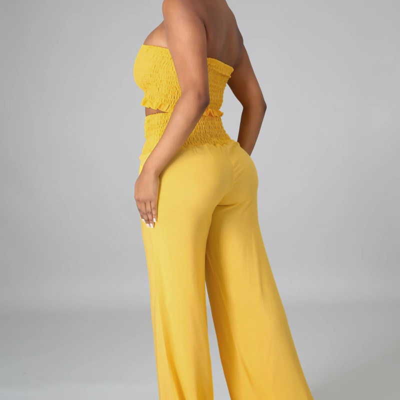 Smock Tube Top and Wide Leg Pants Set Castello Clothing Line