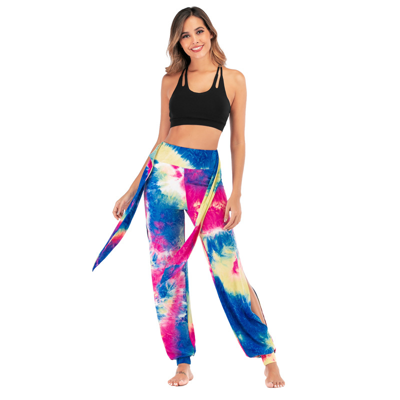Tie Dye High Waist Yoga Pants with Side Slit Castello Clothing Line