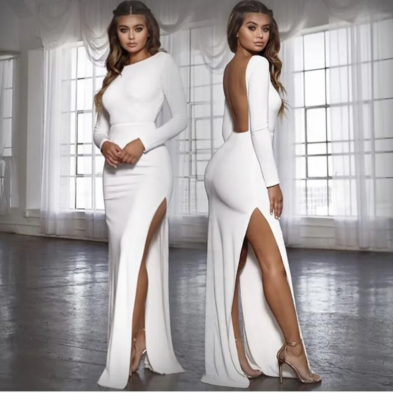 white backless long dress