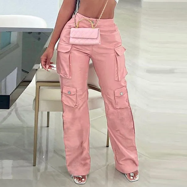 High waist long cargo pants