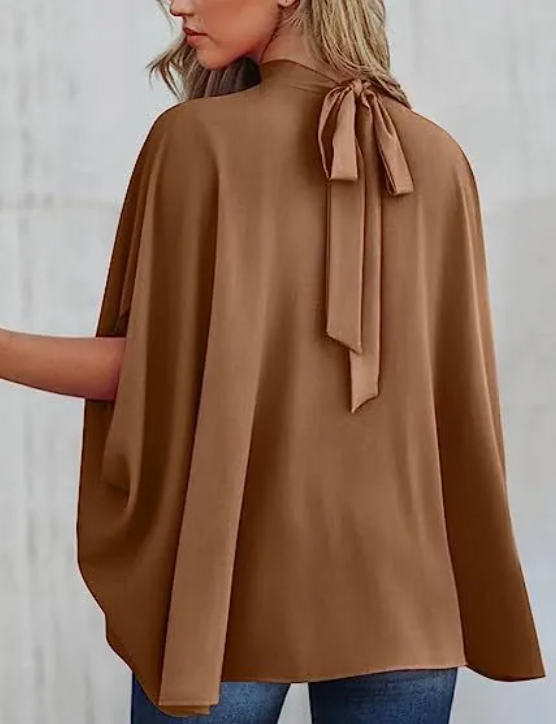 Enchant High-Neck Flowy Cape Sleeve Blouse Castello Clothing Line