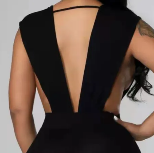 Azura Sleeveless Plunge Open Back Bodycon Jumpsuit women jumpsuits Castello Clothing Line