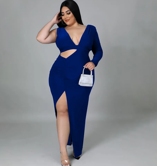 Amina Plus Size One-Shoulder Cutout Bodycon Maxi Dress maxi dress Castello Clothing Line