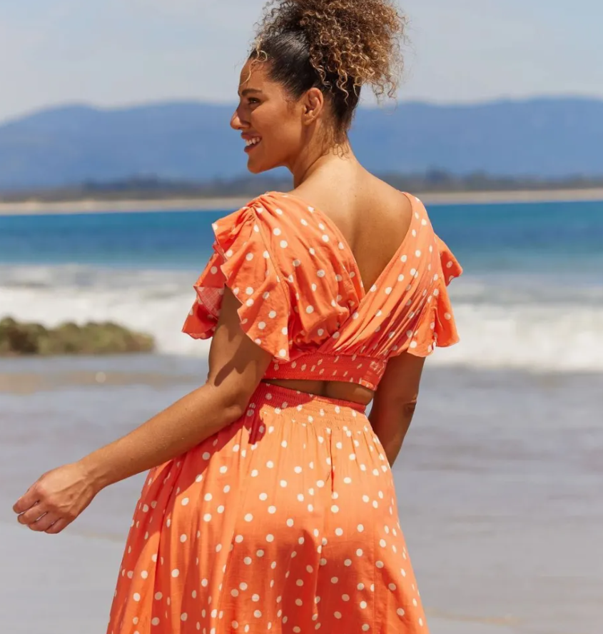 Polka Dot V-Neck Top & Ruffle Skirt Set  Castello Clothing Line   