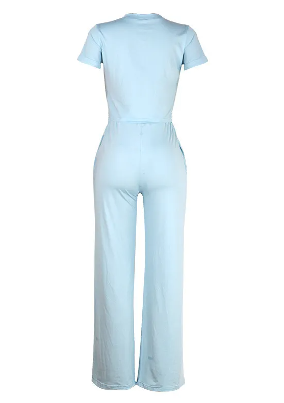Short Sleeve Crop Top & High-Waist Wide-Leg Pant Set with Pockets  Castello Clothing Line   