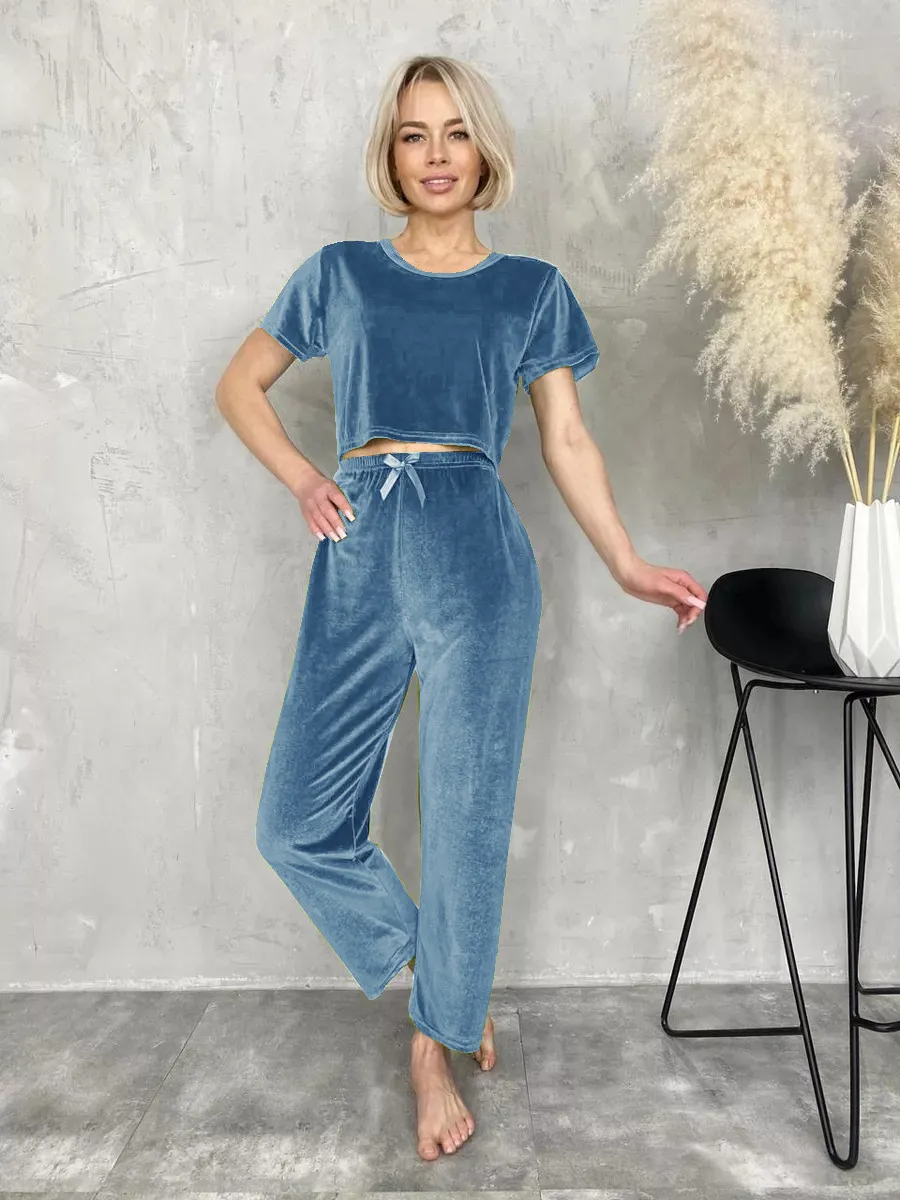 Blissful Days Short Sleeve Top and Pants Lounge Set  Castello Clothing Line   