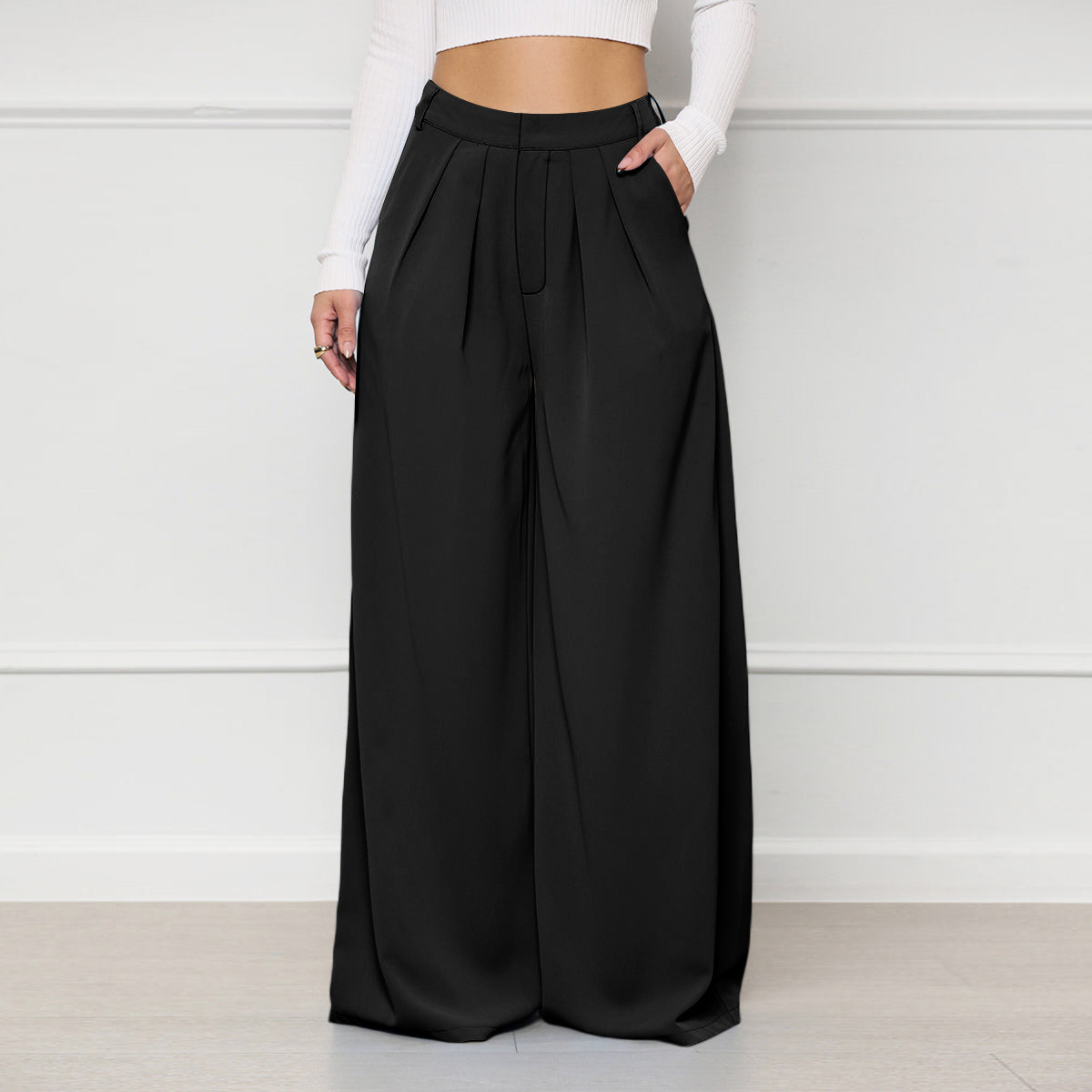 Silent Echoes High-Rise Pleated Wide Leg Palazzo Pants Castello Clothing Line