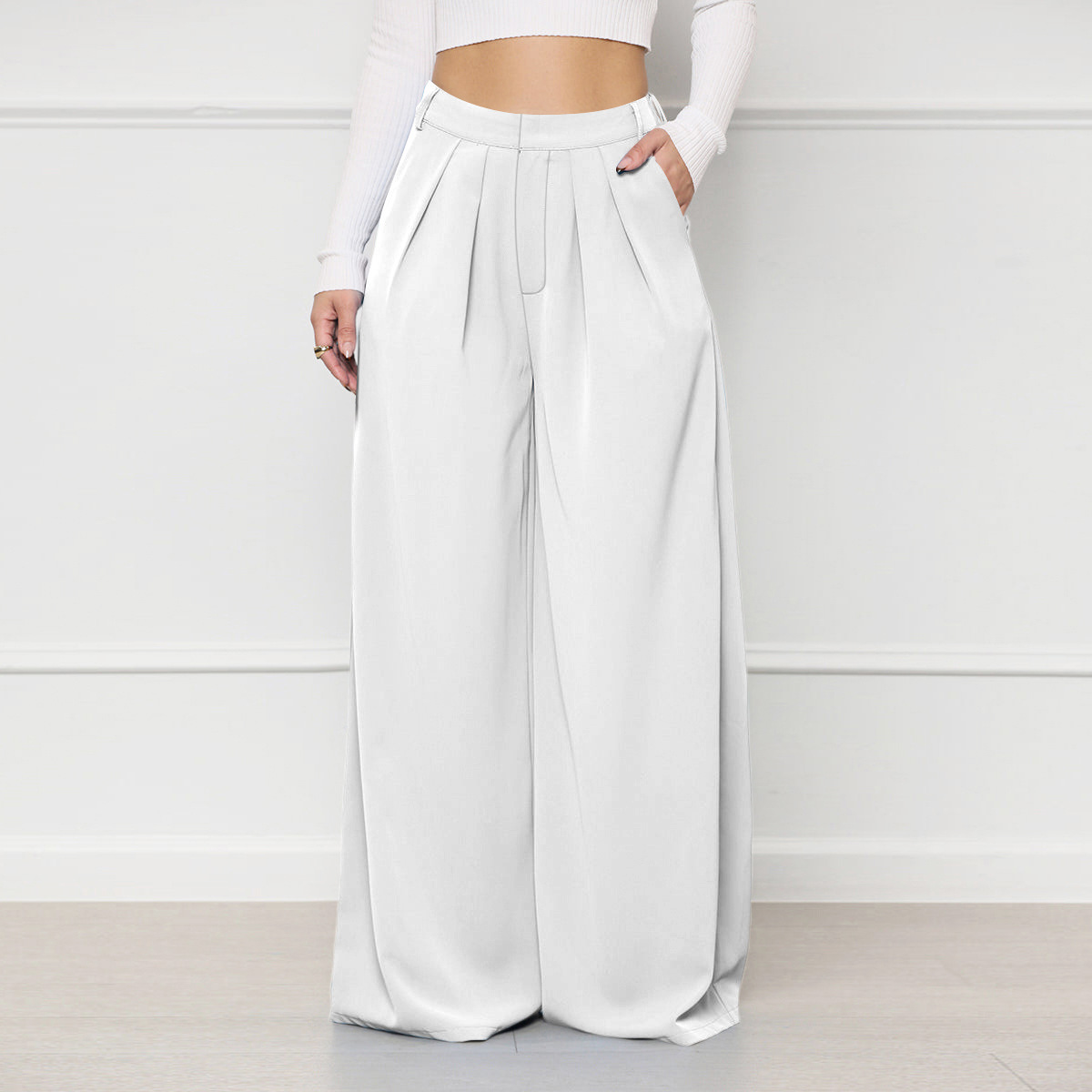 Silent Echoes High-Rise Pleated Wide Leg Palazzo Pants Castello Clothing Line