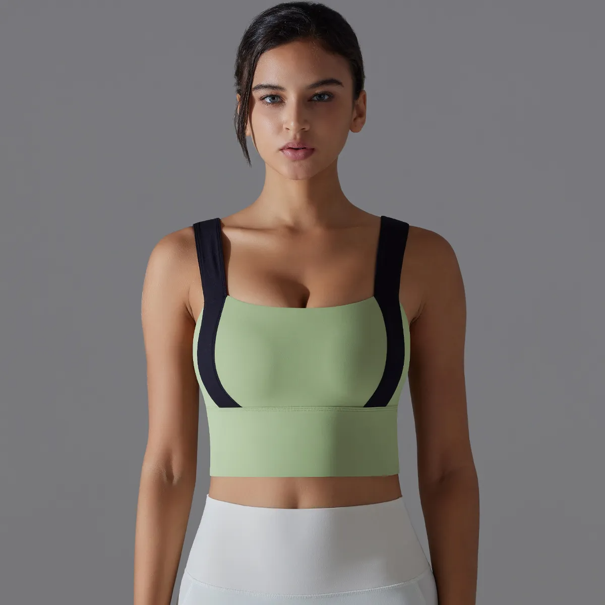Rina Wide Strap Contrast Panel Longline Sports Bra sports top & bras Castello Clothing Line