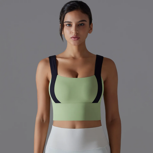 Rina Wide Strap Contrast Panel Longline Sports Bra sports top & bras Castello Clothing Line