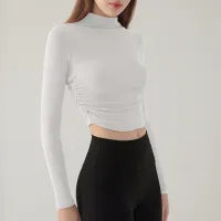 Fae Long Sleeve Mock Neck Ruched Top workout tops and t-shirts Castello Clothing Line