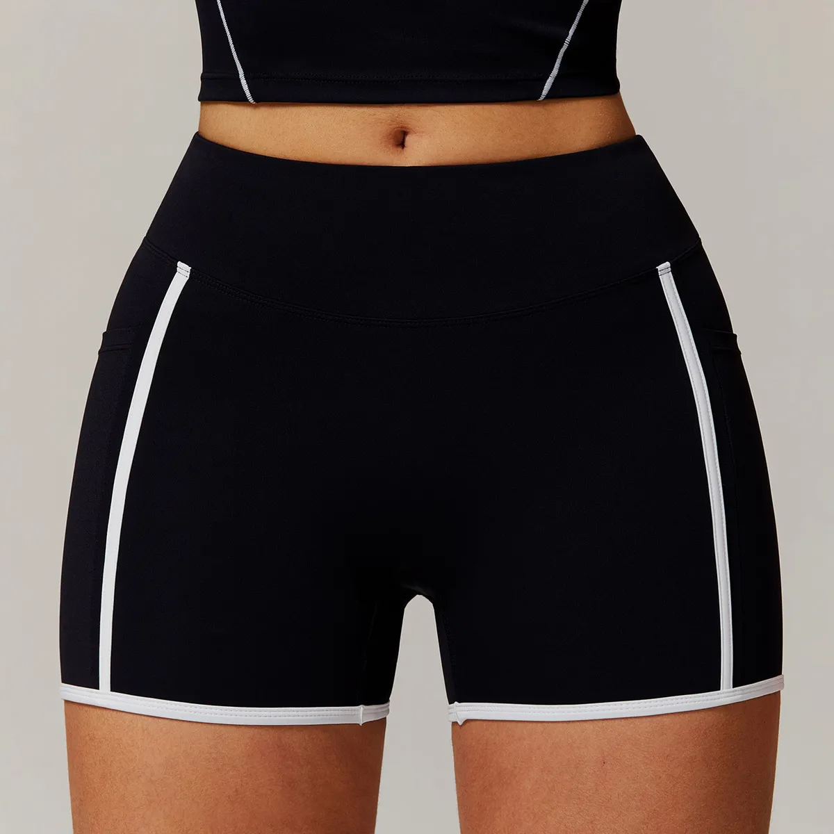 Rider High-Rise Contrast Trim Pocket Biker Shorts workout shorts Castello Clothing Line
