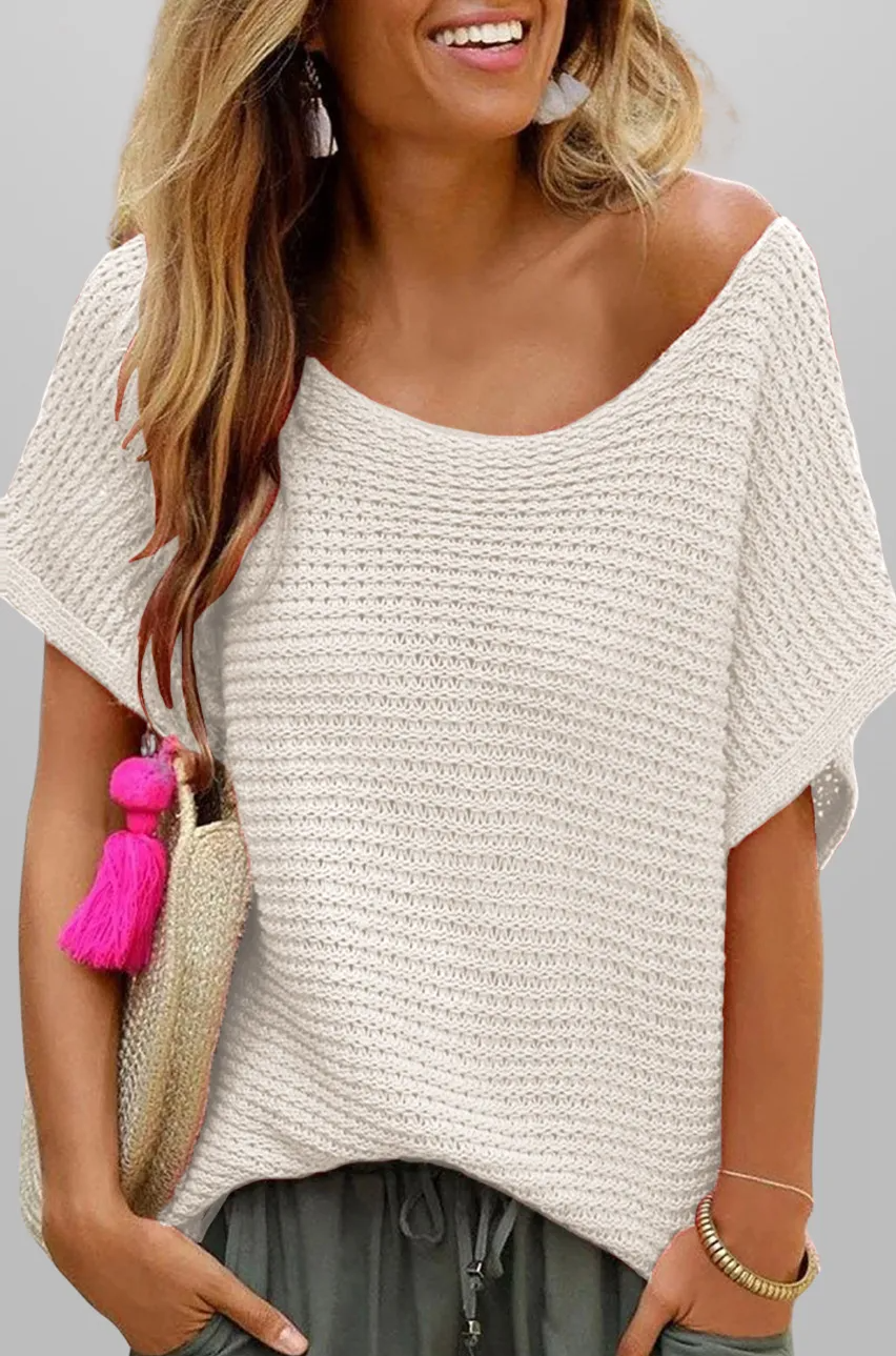 Dune Open Knit Boat Neck Short Sleeve Top Castello Clothing Line
