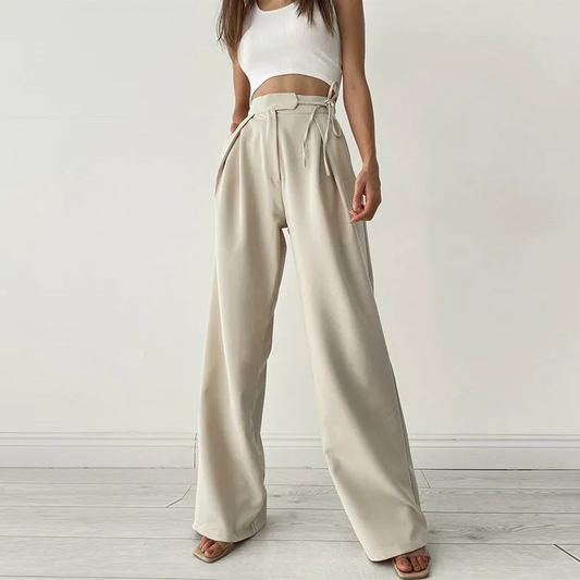 Raven Wrap Tie Tailored Wide-Leg Pleated Pants Castello Clothing Line
