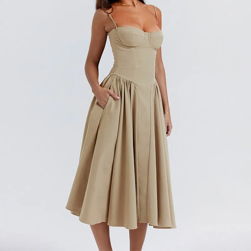 Jada Bustier Pleated A-Line Midi Dress midi dress Castello Clothing Line