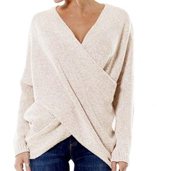 Crossroad Wrap Front Ribbed Knit Long Sleeve Sweater Castello Clothing Line
