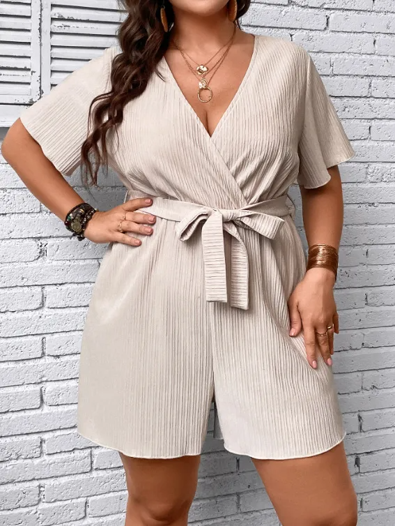 Playful Twist Belted Wrap Romper  Castello Clothing Line   