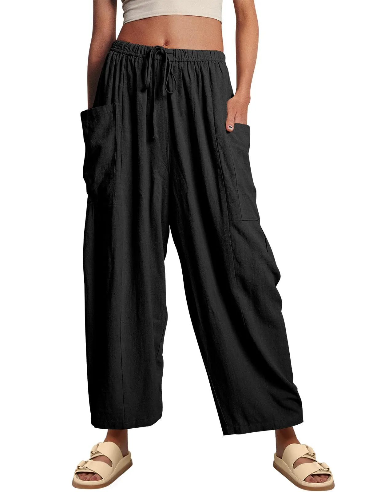 Sage High-Waisted Drawstring Cropped Wide Leg Pants wide leg pants Castello Clothing Line