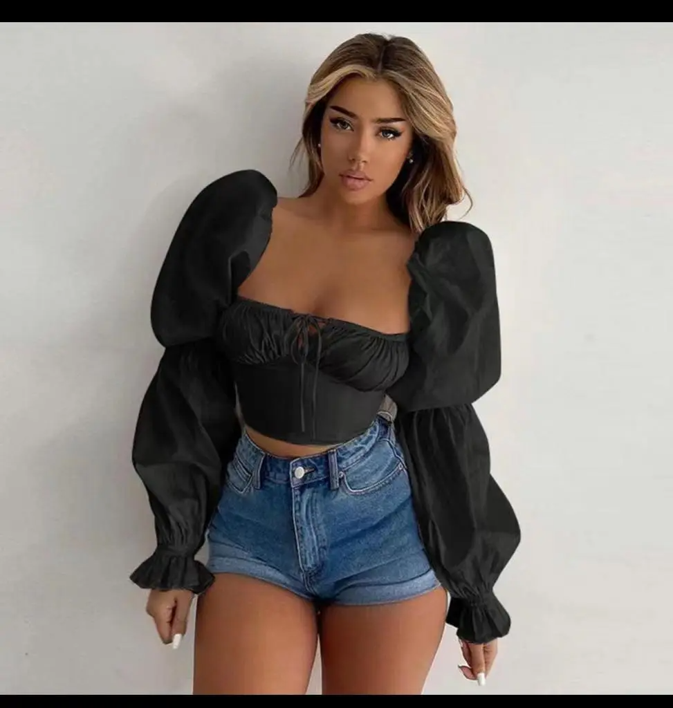 Vivara Ruched Tie Front Long Sleeve Crop Top Castello Clothing Line