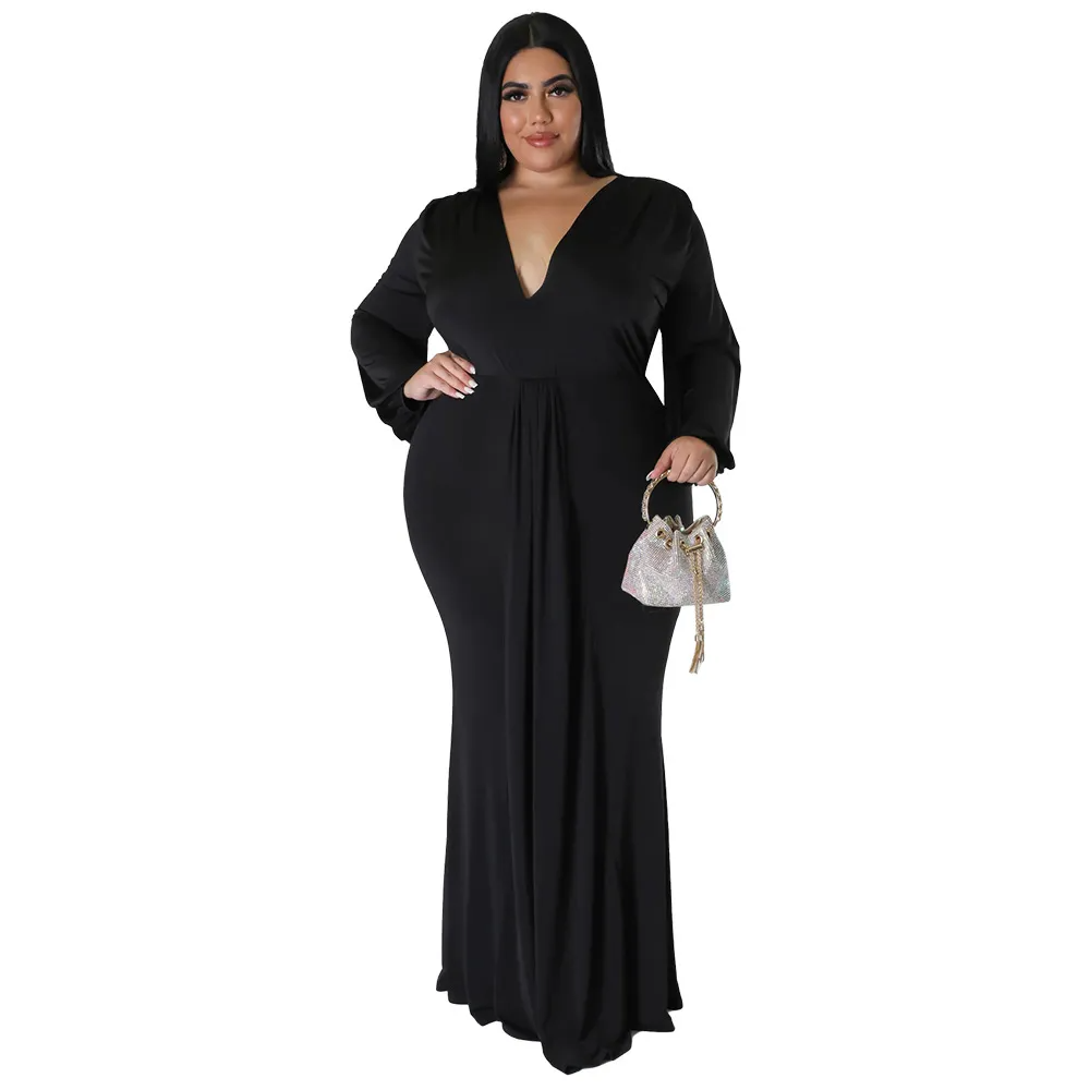 Celia Plus Size V-Neck Long Sleeve Maxi Dress Castello Clothing Line