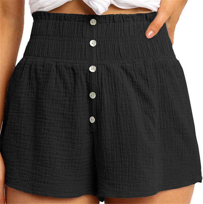 SunBreeze High-Waist Button Front Textured Shorts  Castello Clothing Line   