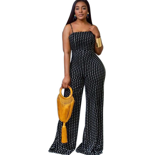 Lina Sleeveless Polka Dot Cutout Tie Back Wide Leg Jumpsuit women jumpsuits Castello Clothing Line