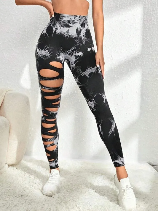 MoveIt High-Waist Tie-Dye Slashed Leggings leggings Castello Clothing Line