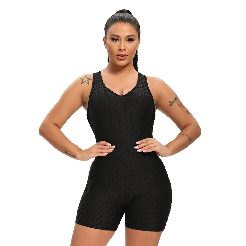 Lucia Honeycomb Scrunch Butt Crossback Workout Romper athletic rompers Castello Clothing Line