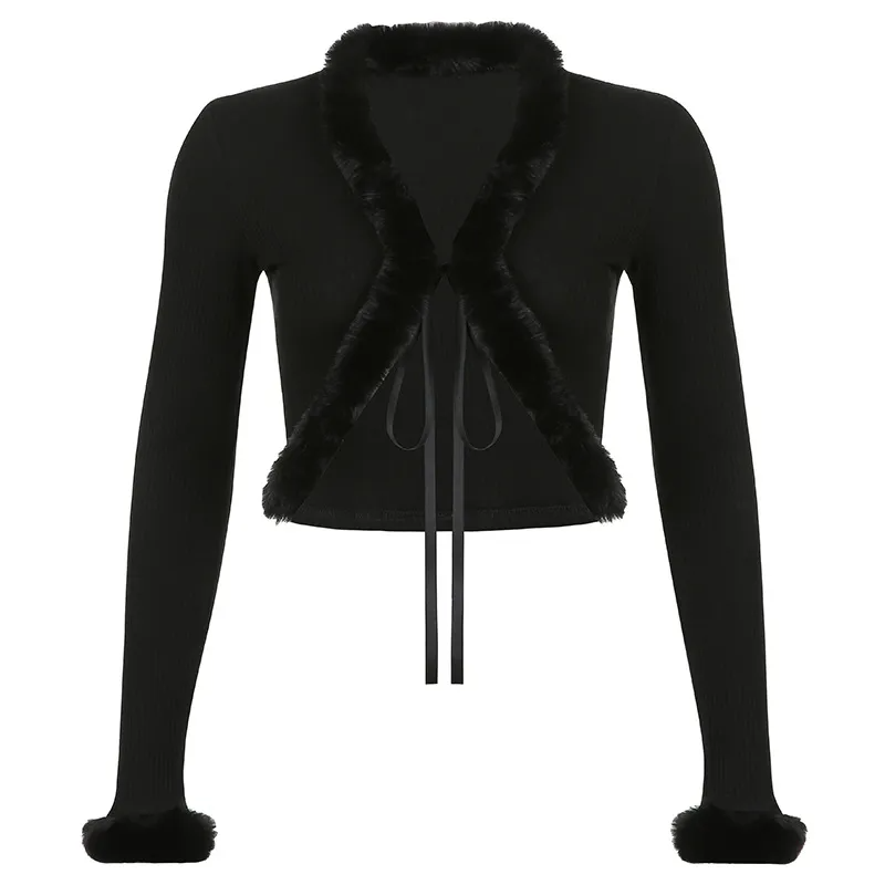 Fuzzy Feelings Tie-Front Ribbed Cardigan  Castello Clothing Line   
