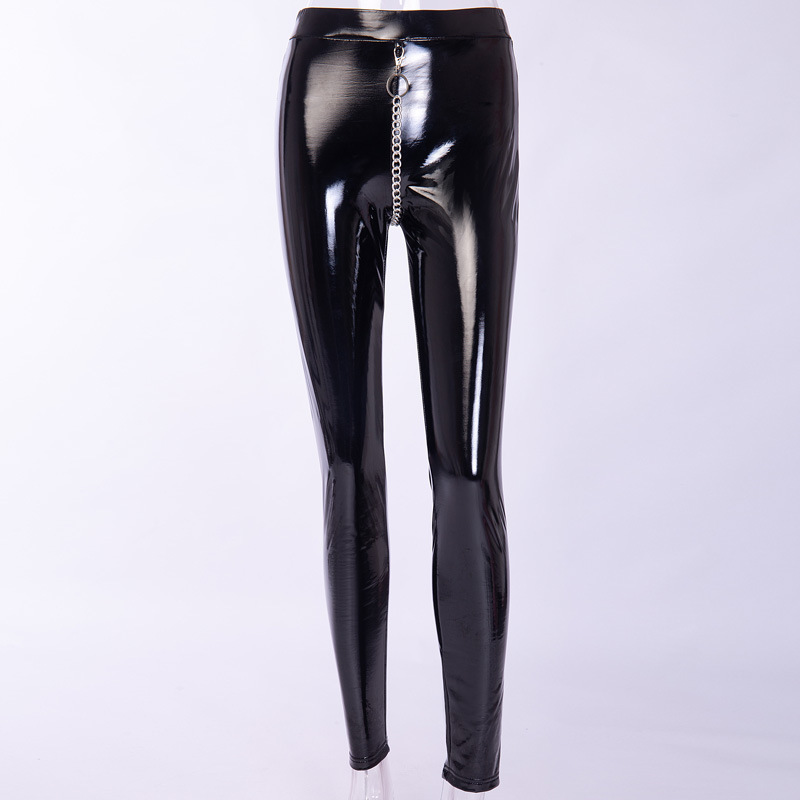 Zora Chain Detail High-Waisted Faux Leather Pants Castello Clothing Line