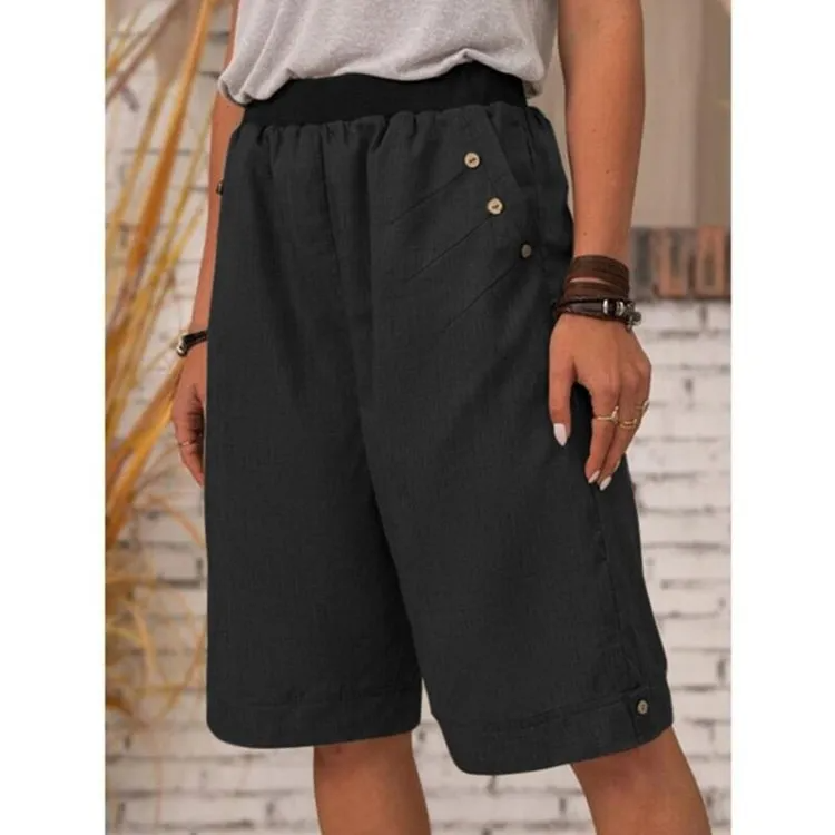 RusticEase High Waist Button Detail Linen Culottes  Castello Clothing Line   