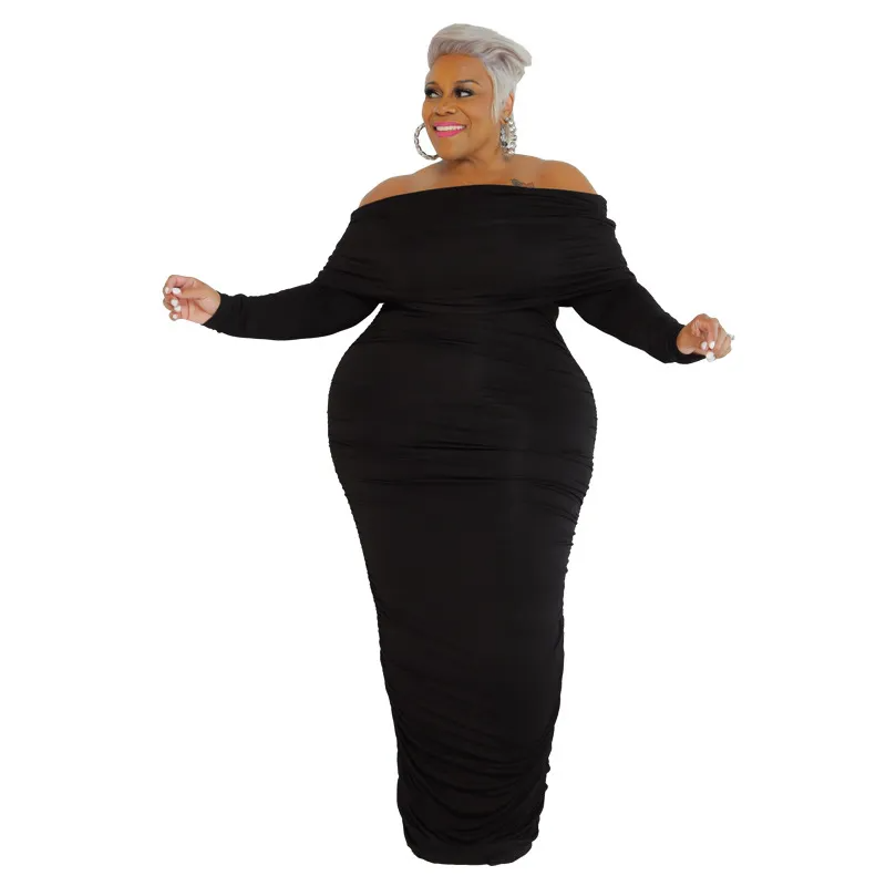 Nola Plus Off Shoulder Long Sleeve Ruched Long Maxi Dress maxi dress Castello Clothing Line