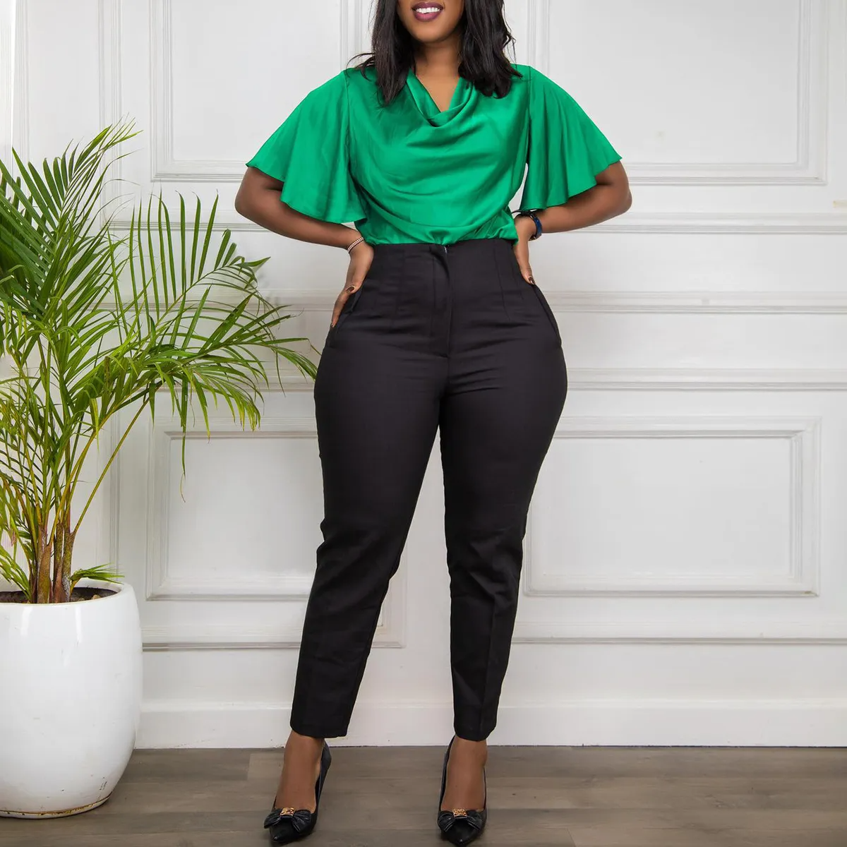 Camilla High-Waisted Tailored Cropped Pants Castello Clothing Line