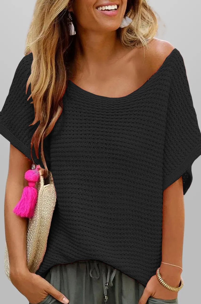 Dune Open Knit Boat Neck Short Sleeve Top Castello Clothing Line