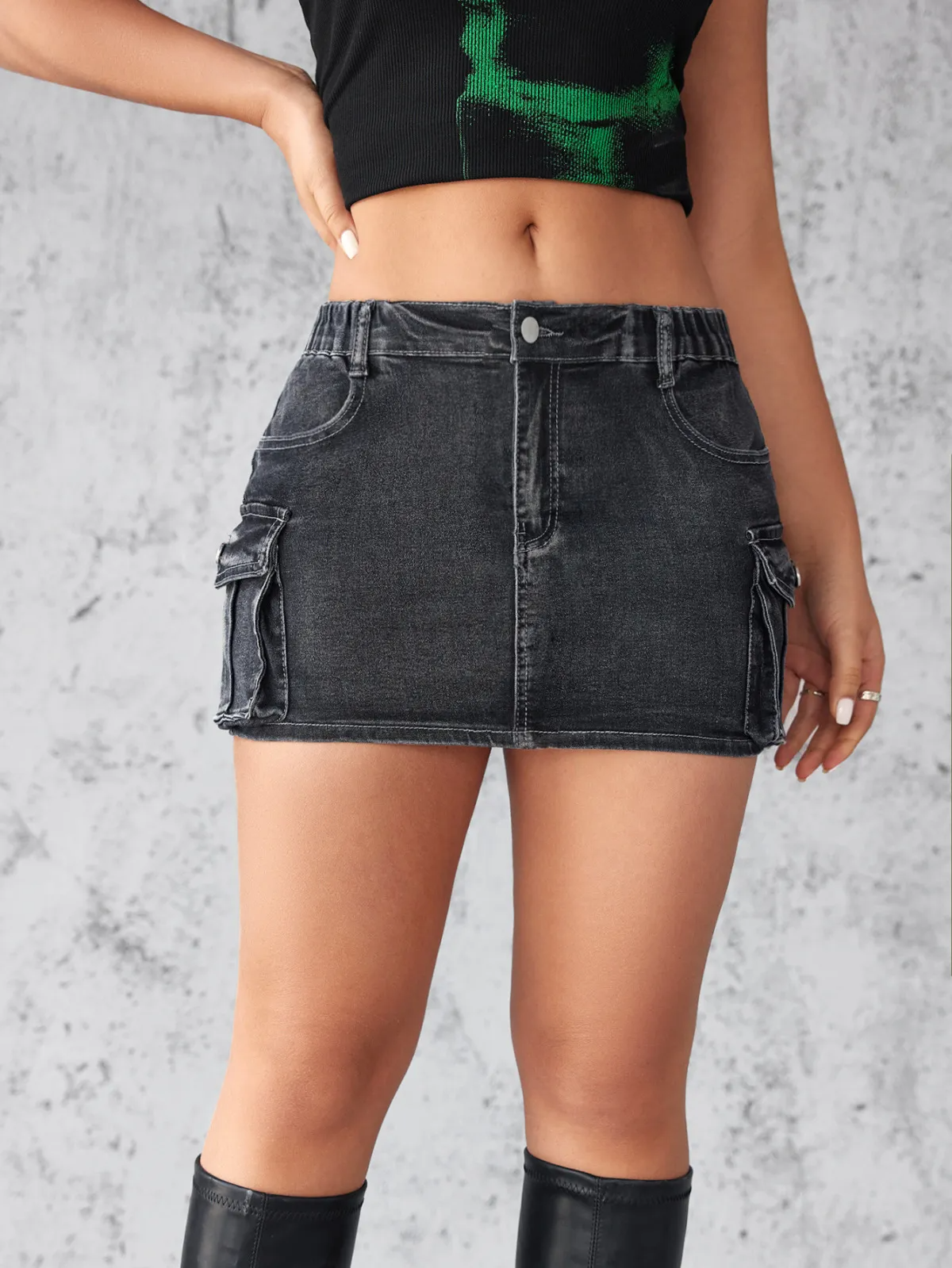 Ready for Anything Denim Cargo Mini Skirt  Castello Clothing Line   