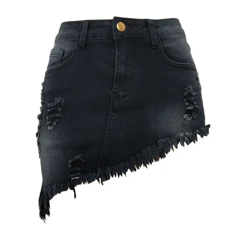 Dangerous Curves Distressed Denim Mini Skirt  Castello Clothing Line   
