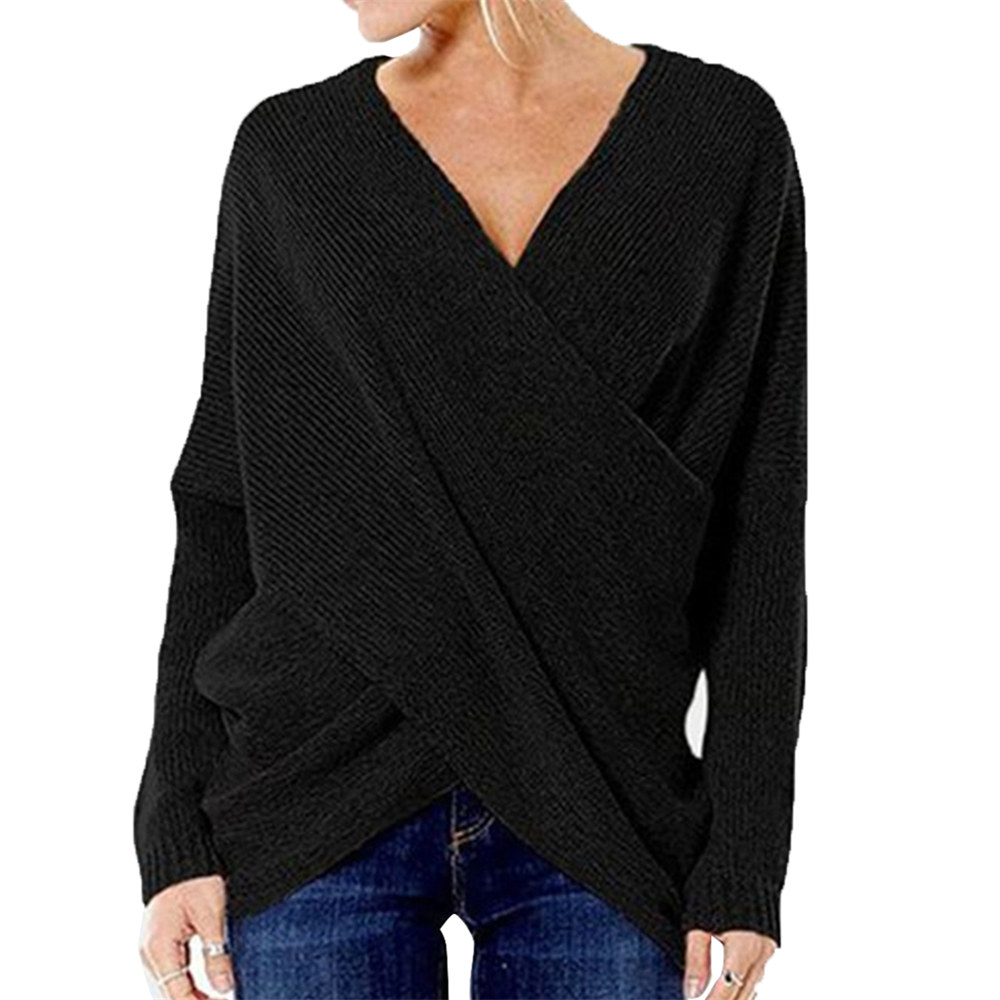 Crossroad Wrap Front Ribbed Knit Long Sleeve Sweater Castello Clothing Line