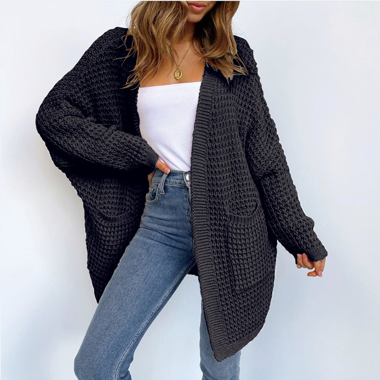 Cloud Waffle Knit Open Front Oversized Cardigan Castello Clothing Line