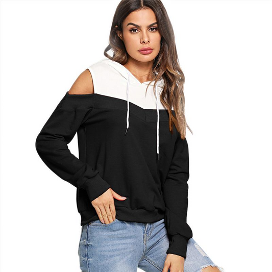 Off Duty Cold-Shoulder Hooded Sweater Castello Clothing Line
