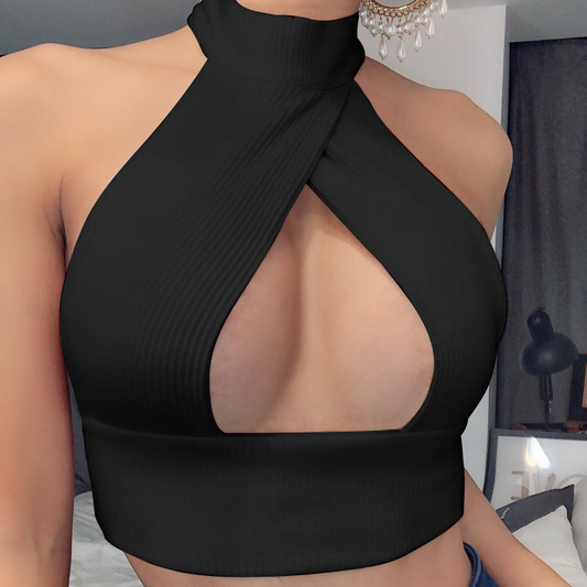 Backless Beauty Cross Halter Crop Top  Castello Clothing Line   