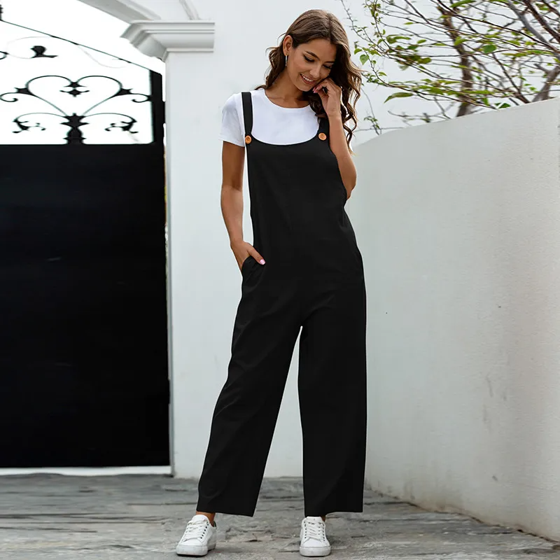 Jennifer Sleeveless Relaxed Fit Wide Leg Bib Overalls women's overalls Castello Clothing Line
