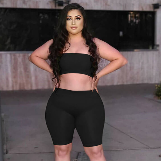 Radiance Plus Size Tube Top Biker Shorts Set  Castello Clothing Line   