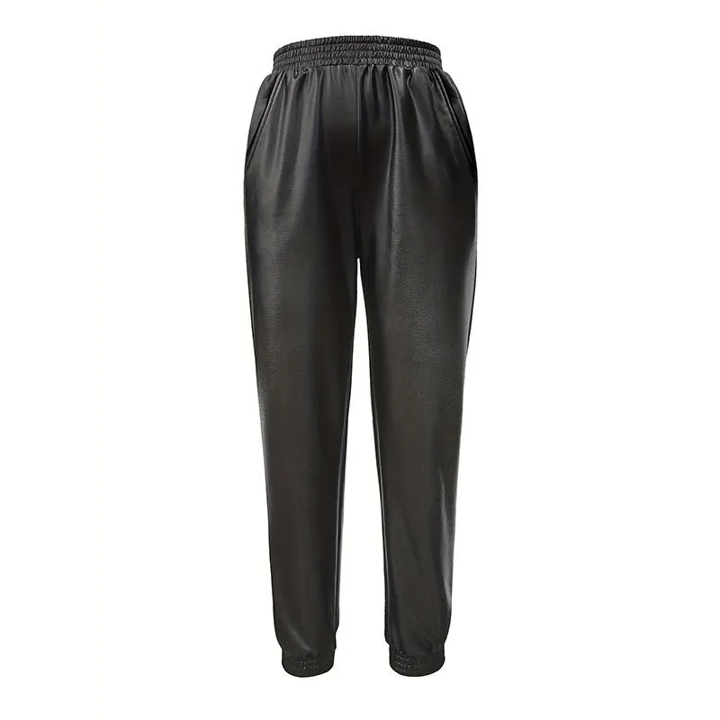 Frida Faux Leather High-Waisted Jogger Pants Castello Clothing Line
