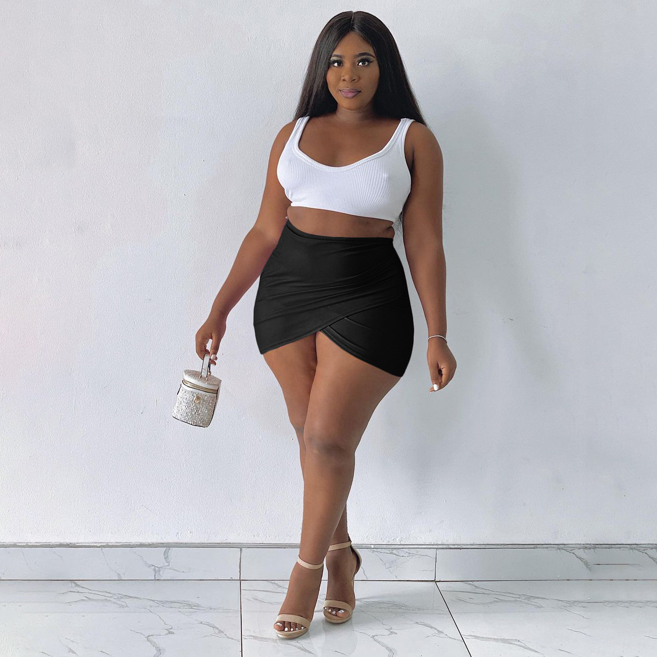 High Waist Mini Wrap Skirt - Slim Fit & Ultra Short - Polyester/Spandex  Castello Clothing Line   