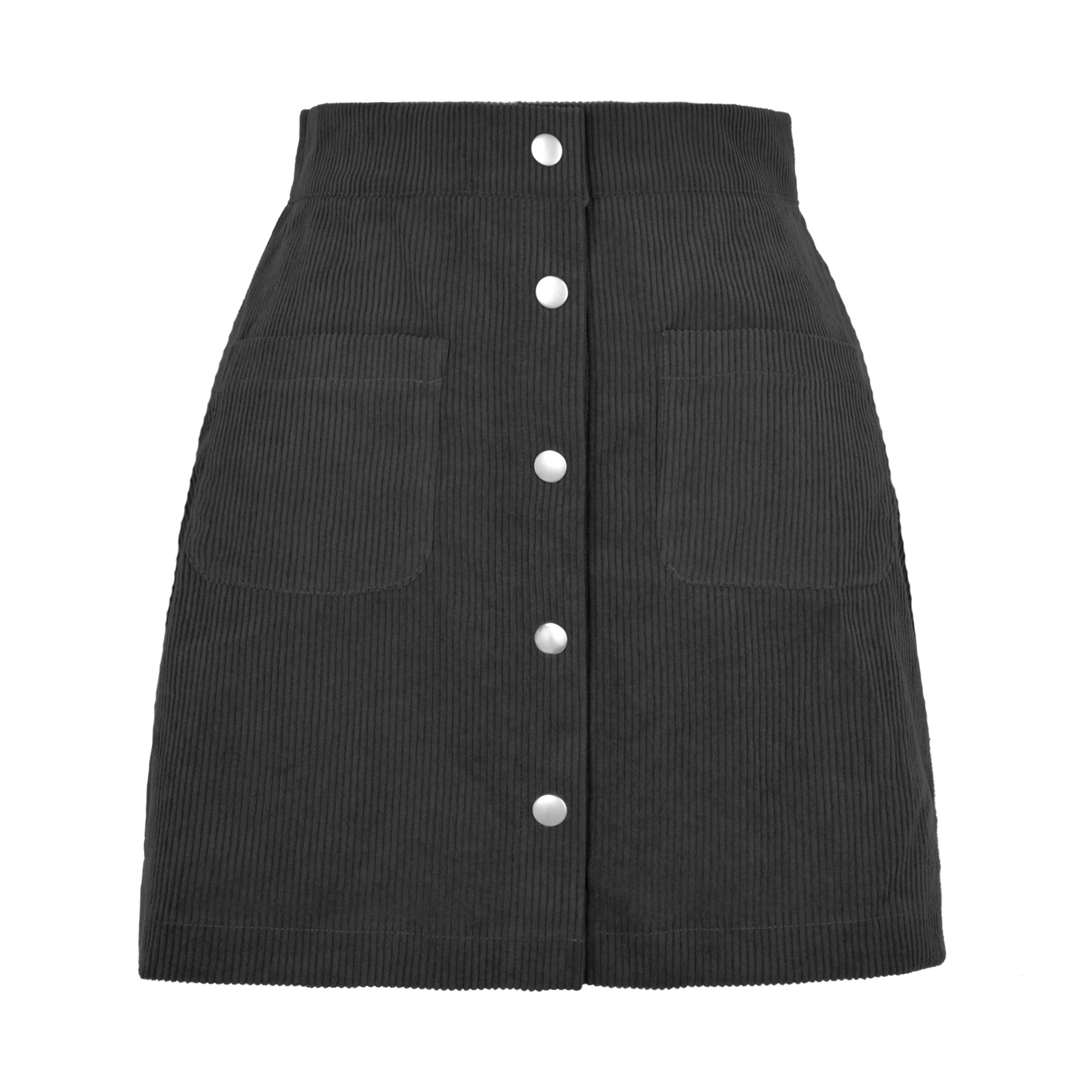 High Waist Corduroy Mini Skirt | Front Button Up & Pocket Detailed | Corduroy/Cotton/Polyester Blend  Castello Clothing Line   