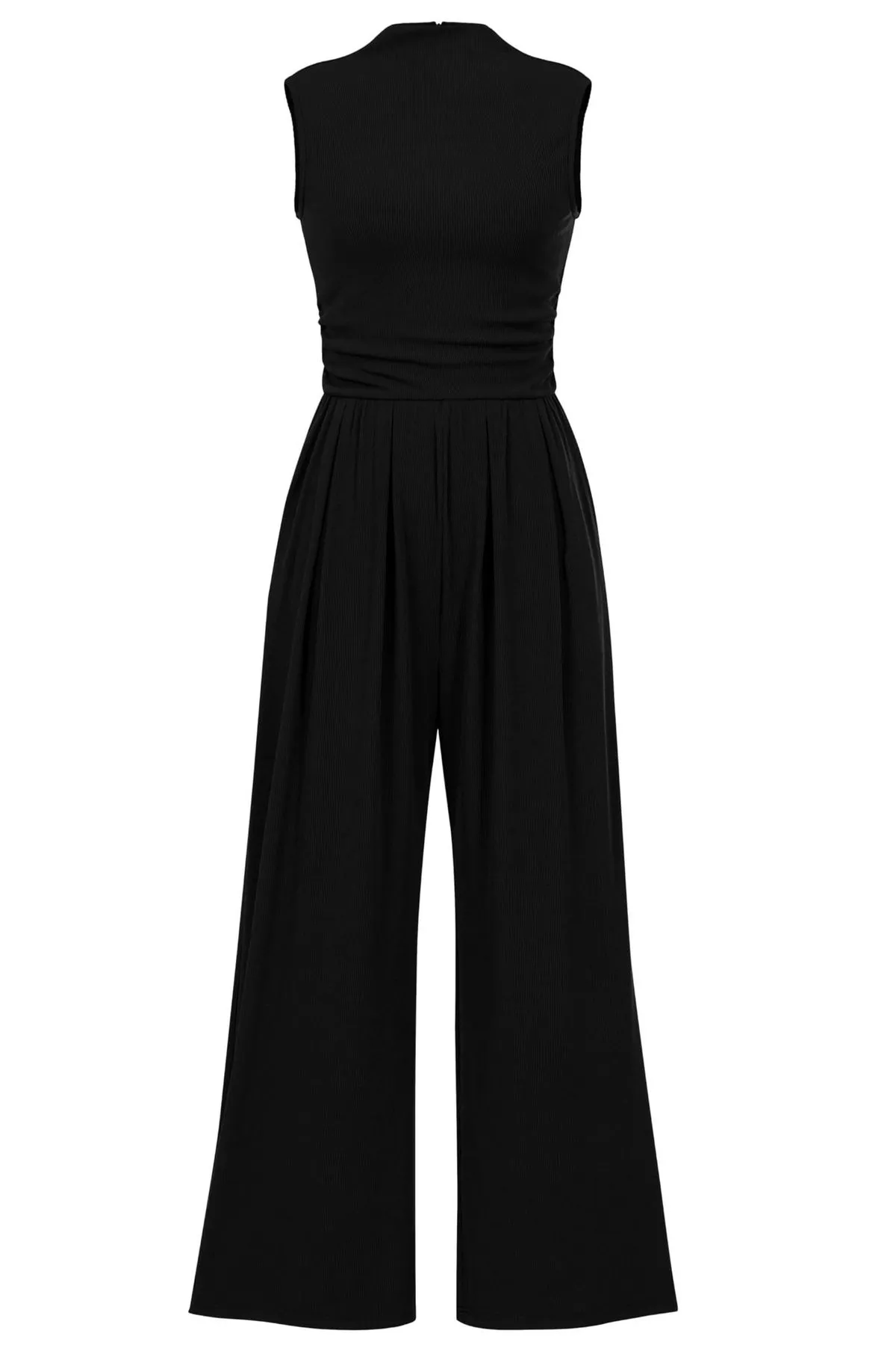 Thalia Sleeveless Ribbed Knit Gathered Wide Leg Jumpsuit women jumpsuits Castello Clothing Line