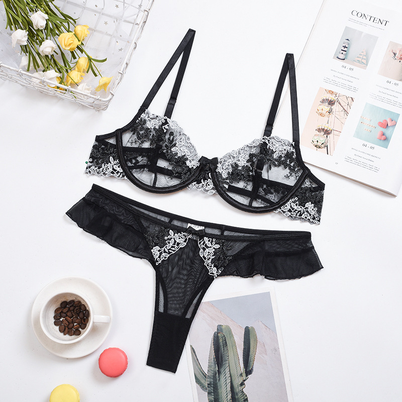 Embroidered Mesh Bra & Panty Set  Castello Clothing Line   